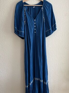 Old Navy Deep Blue Embroidered Maxi Dress